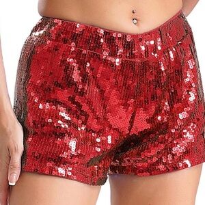 Sincerely Jules Red Sequin Elastic Waist Hot Shorts Sz M NWT